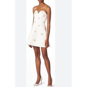 NWT CAROLINA HERRERA EMBELLISHED PEARL White HEART MINI DRESS SZ 4 6 S Bridal